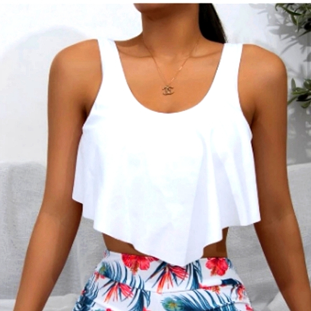 Shein White Tankini Bathing Suit Top Size Lg